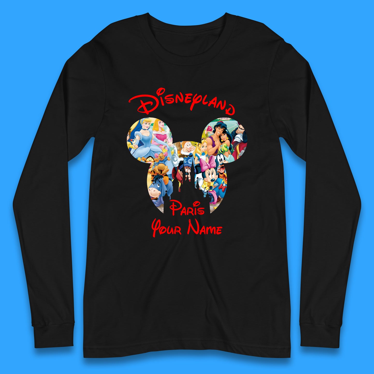 Personalised Disney Land Paris Mickey Minnie Mouse All Disney Characters Cartoons Magical Kingdom Disney Castle Disneyland Vacation Trip Long Sleeve T Shirt