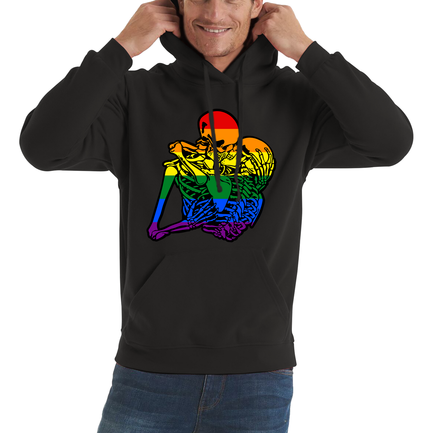 Kissing Skeletons Gay Pride LGBT Gay Skull Halloween LGBTQ+ Rainbow Pride Month Unisex Hoodie