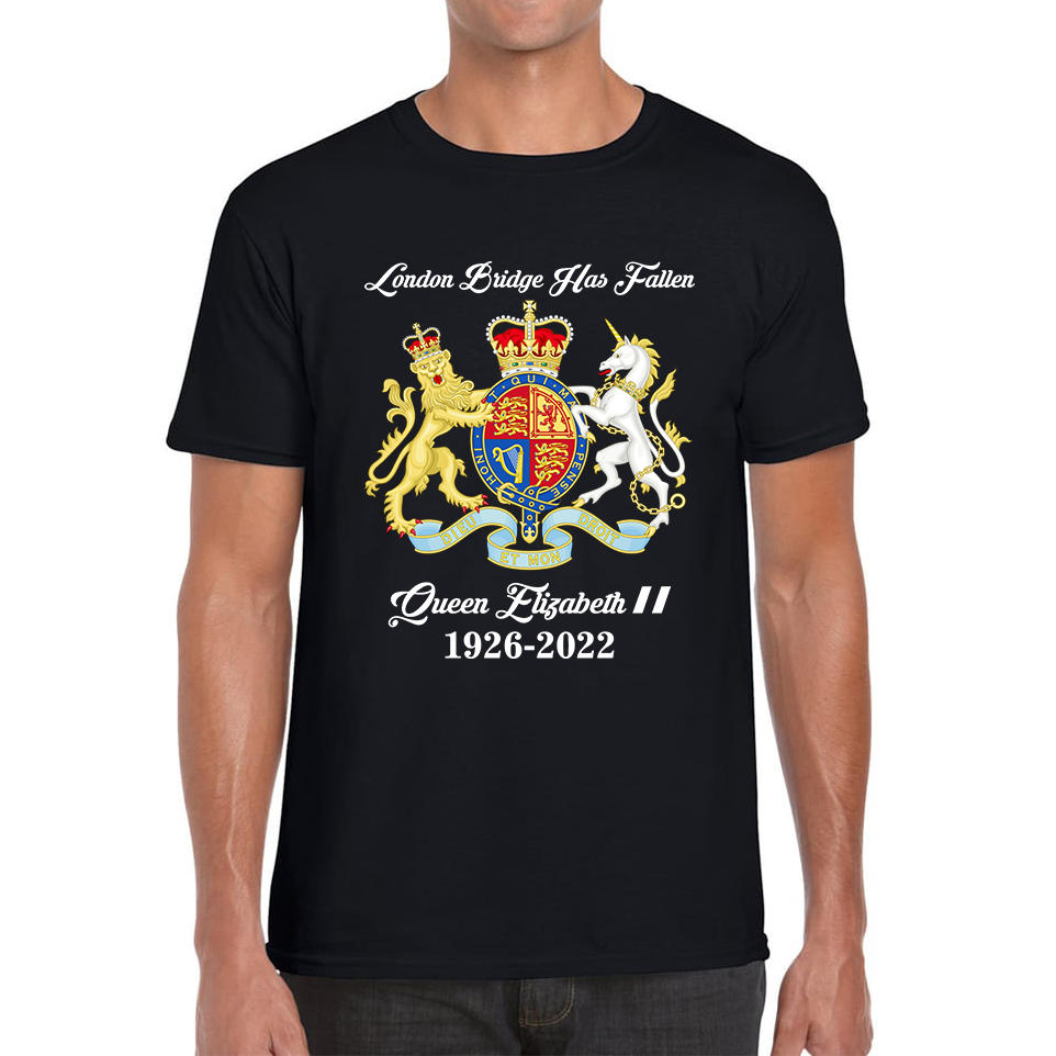 London Bridge Has Fallen Queen Elizabeth II Union Jack Queen's Crown Mens Tee Top