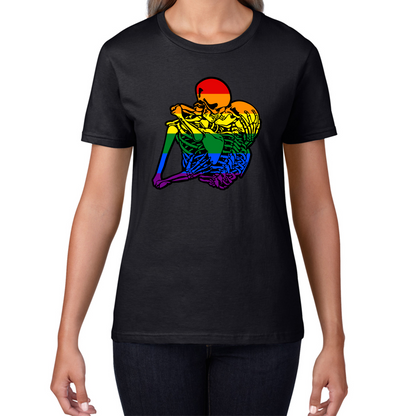 Kissing Skeletons Gay Pride LGBT Gay Skull Halloween LGBTQ+ Rainbow Pride Month Womens Tee Top