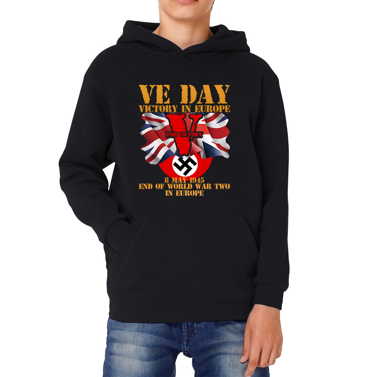 VE Day Victory In Europe End Of World War II Victory Day Armed Forces Veterans 8 May 78th Anniversary Kids Hoodie
