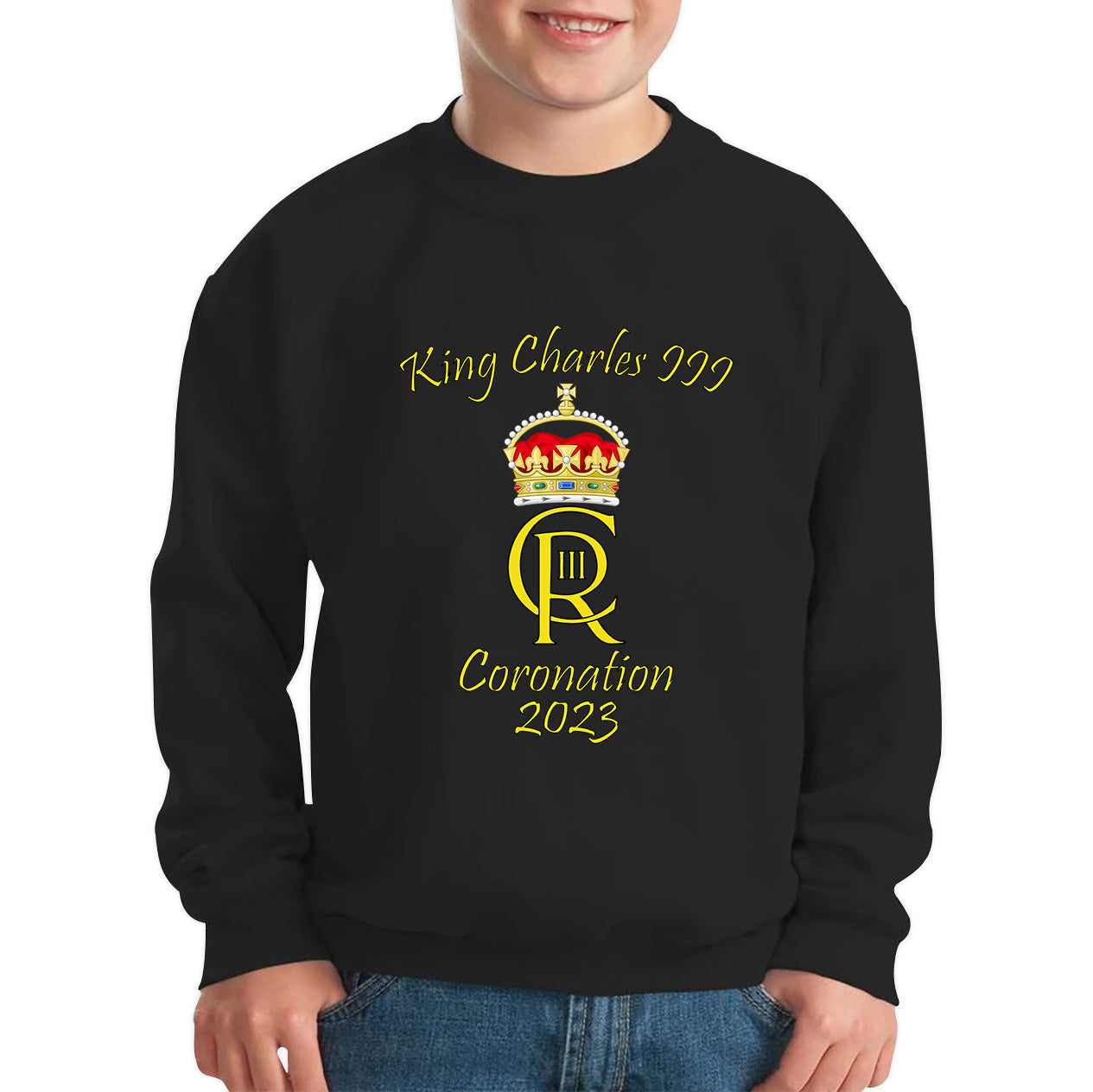 King Charles III Coronation 2023 Royal Crown Royal Cypher God Save The King Union Jack Kids Jumper