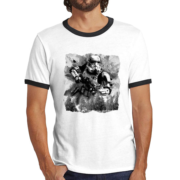 Hunter In The Forest Death Star Vintage Poster Graphic Movie Series Ringer T Shirt