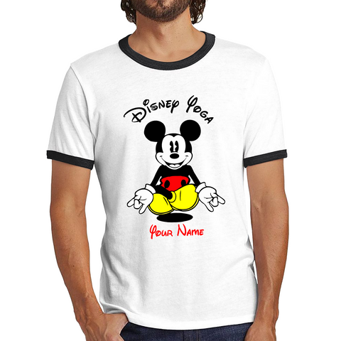Personalised Disney Mickey Mouse Yoga Your Name Cute Cartoon Characters Ringer T Shirt