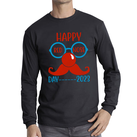 Happy Red Nose Day 2023 Glasses Moustache Child Poverty Awareness Party Wear Long Sleeve T Shirt