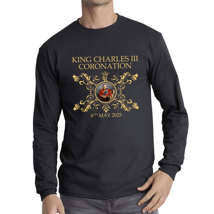 King Charles III Coronation 6th May 2023 Royal Cypher CR III Union Jack Ruling Monarch Of England Long Sleeve T Shirt