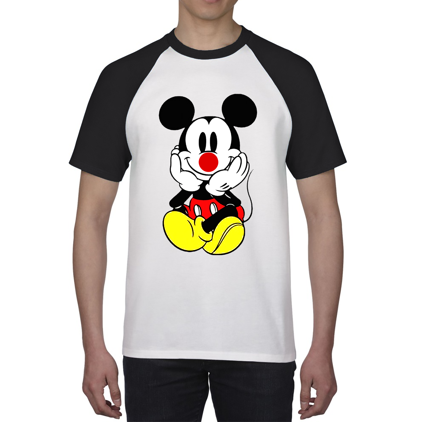 Mickey Mouse Red Nose Day Baseball T Shirt. 50% Goes To Charity