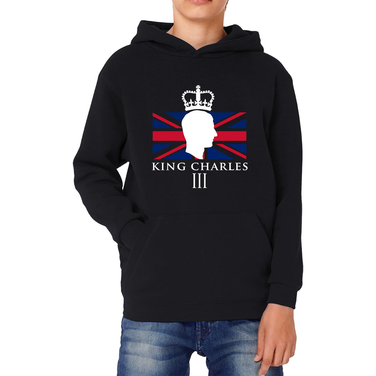 King Charles III Coronation British Flag CR III Royal Crown His Majesty Union Jack Great Britain Kids Hoodie