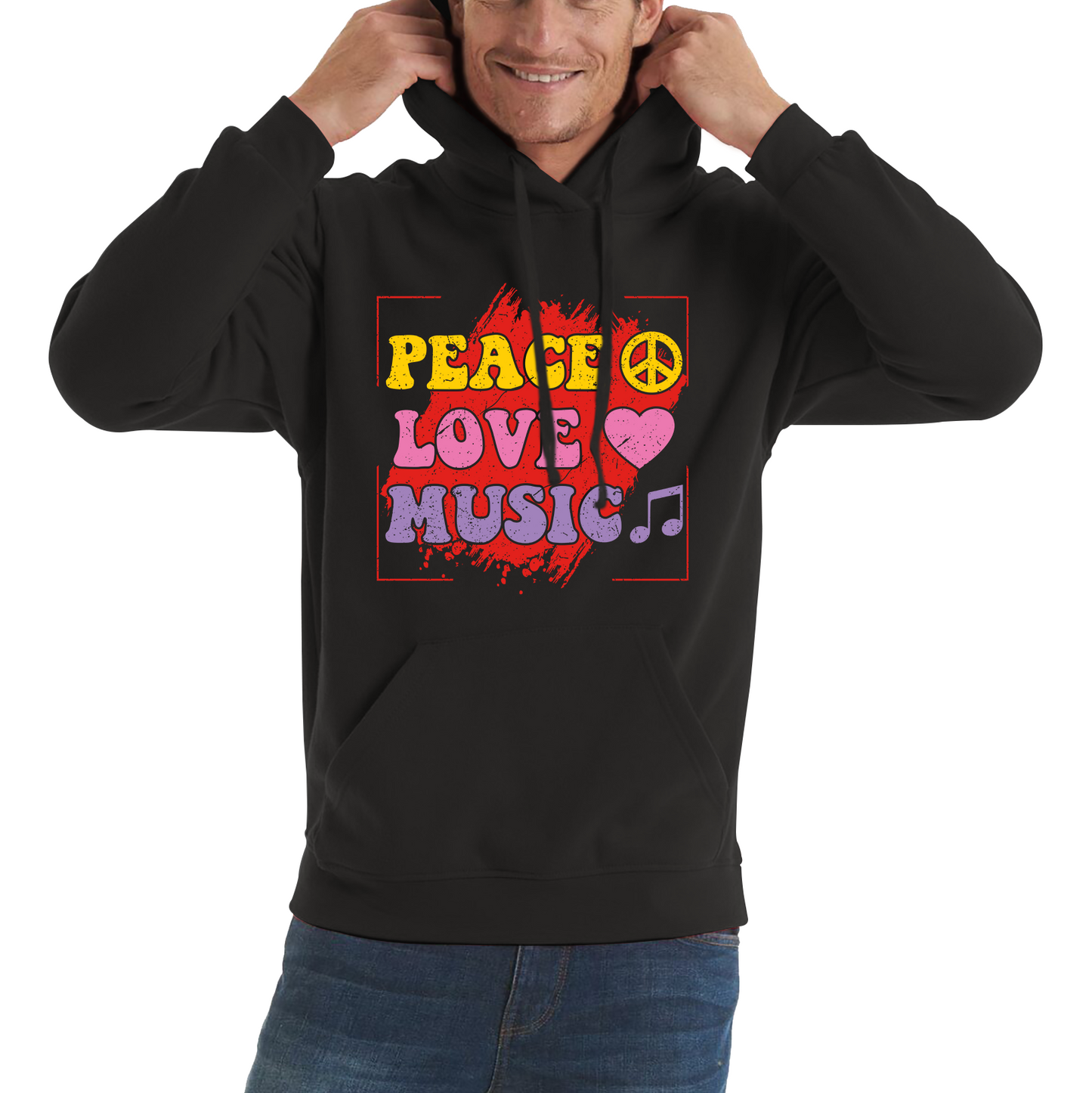 Peace Love Music Funny Music Lover Inspirational Motivational Music Festival Musician Unisex Hoodie