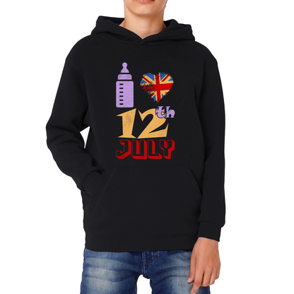I Love 12th July Funny UK United Kingdom Vintage Flag Great Britain Proud British Long Live Uk Forever Kids Hoodie