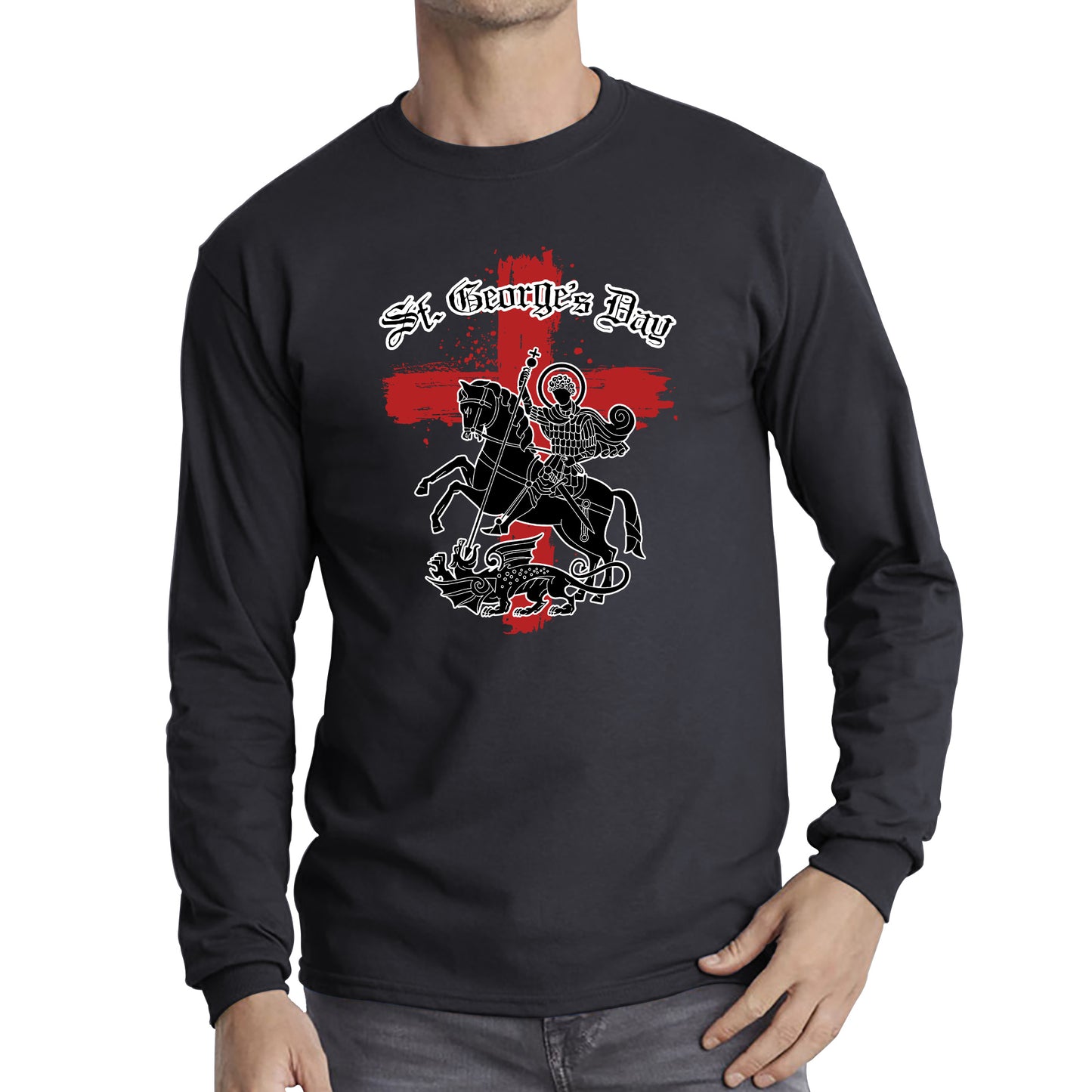 St George's Day Coat Of Arms Of Moscow Heraldic Horseman With A Spear In His Hand Slaying A Zilant Saint George And The Dragon England Flag Long Sleeve T Shirt