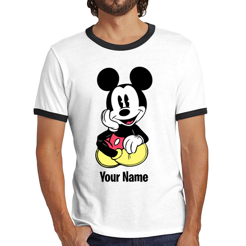 Personalised Disney Mickey Mouse Your Name Cartoon Character Disney World Walt Disney Ringer T Shirt