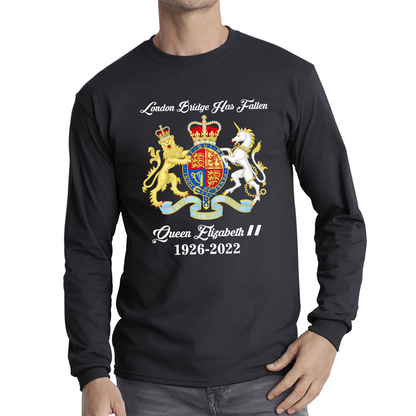 London Bridge Has Fallen Queen Elizabeth II Union Jack Queen's Crown Long Sleeve T Shirt