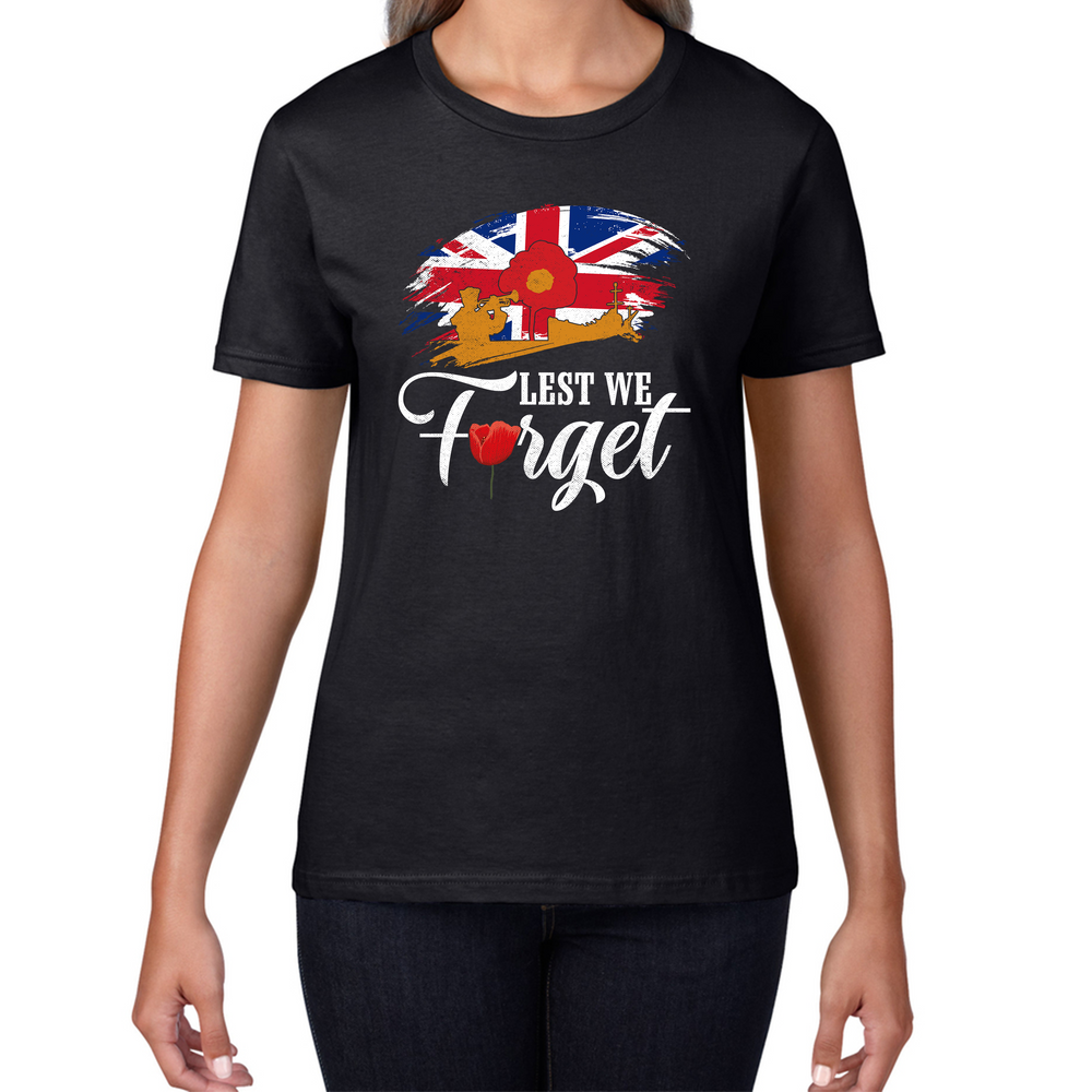 Poppy Lest We Forget Anzac Day British Veterans Armed Forces Remembrance Day Womens Tee Top