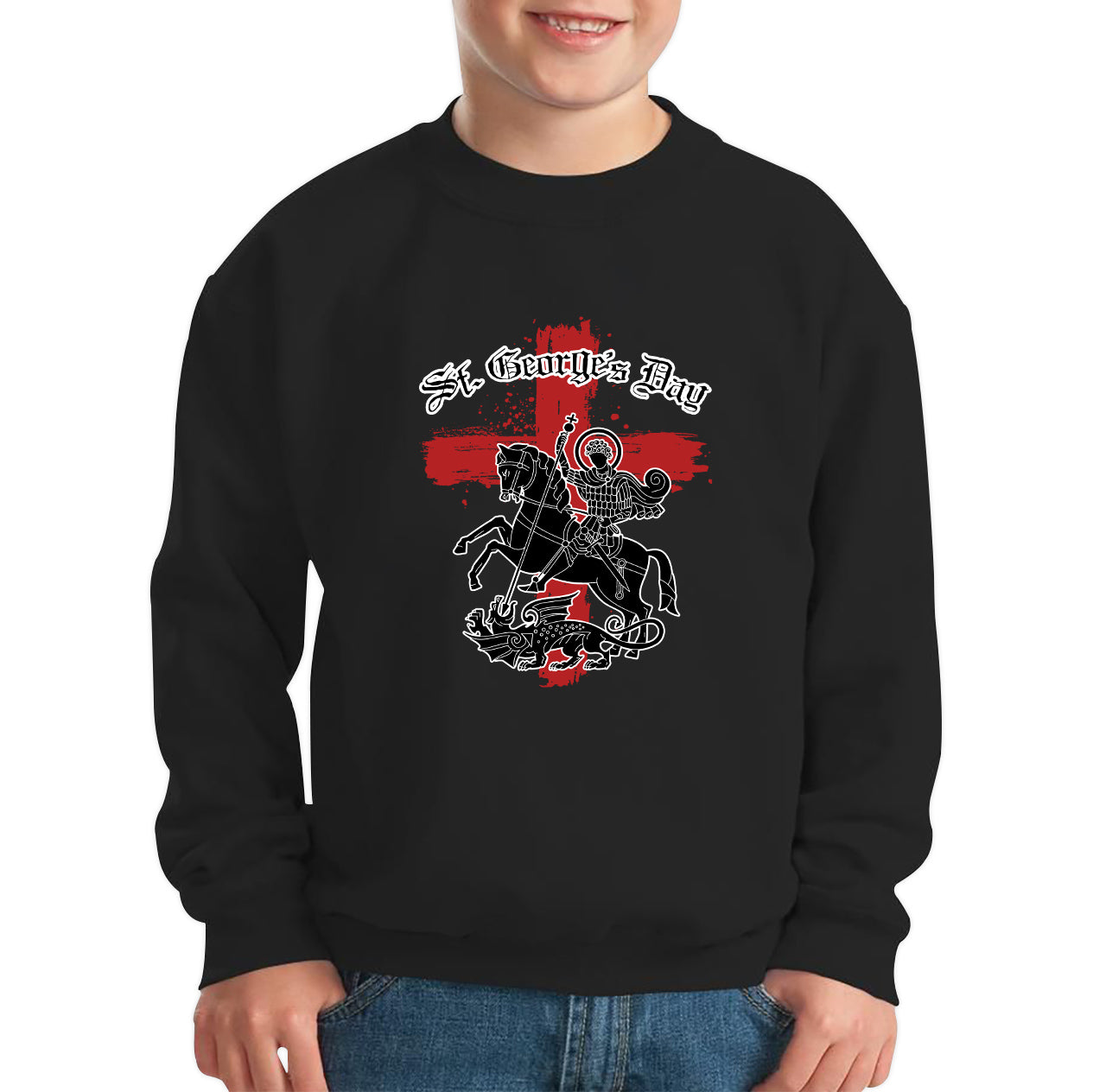 St George's Day Coat Of Arms Of Moscow Heraldic Horseman With A Spear In His Hand Slaying A Zilant Saint George And The Dragon England Flag Kids Jumper