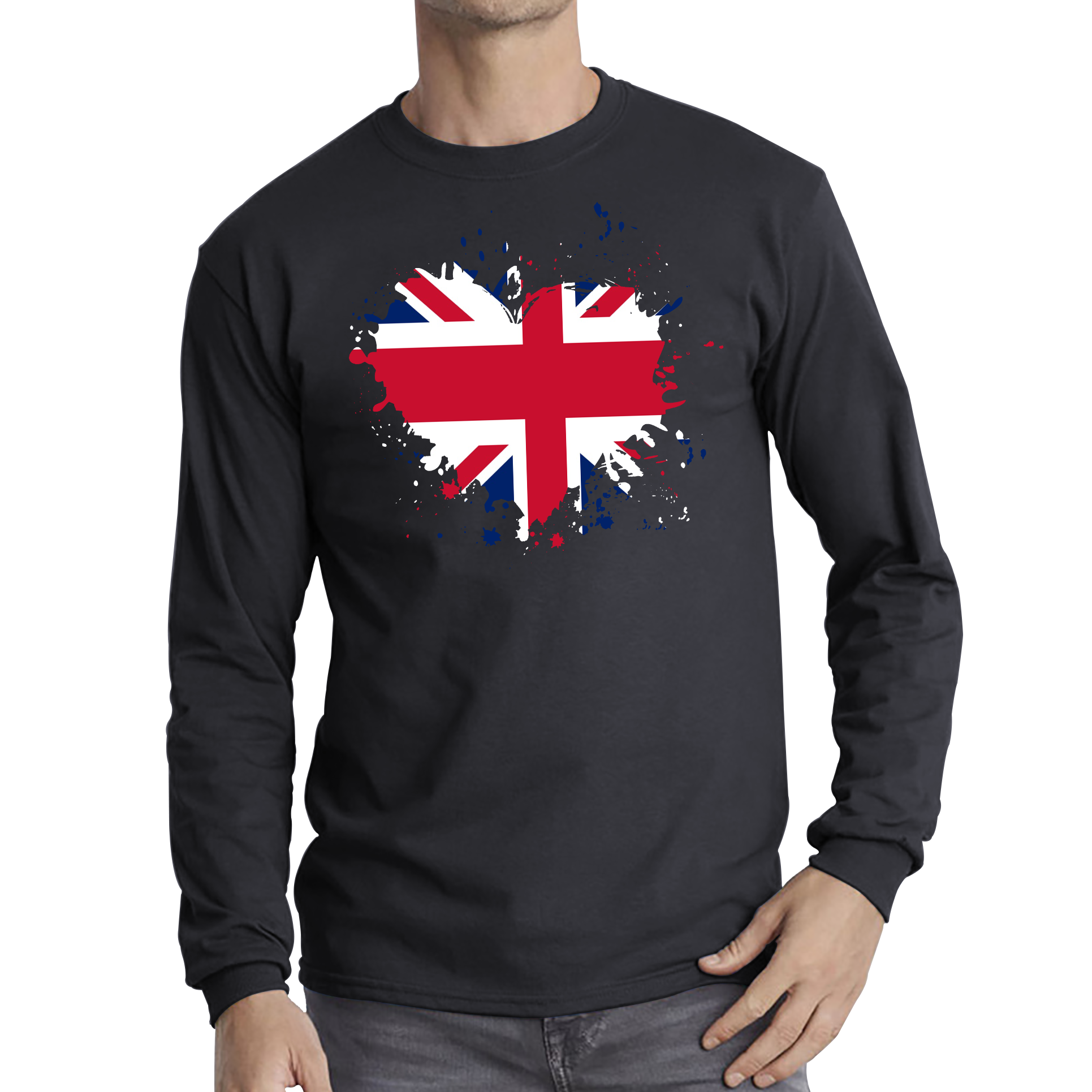 Union Jack UK Flag Heart Britain England United Kingdom Long Sleeve T Shirt
