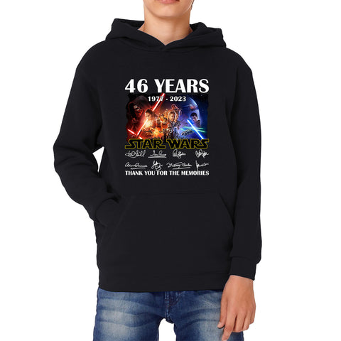 Disney Star Wars Day 46th Anniversary 1977-2023 The Force Awakens Characters Signatures Thank You For The Memories Kids Hoodie