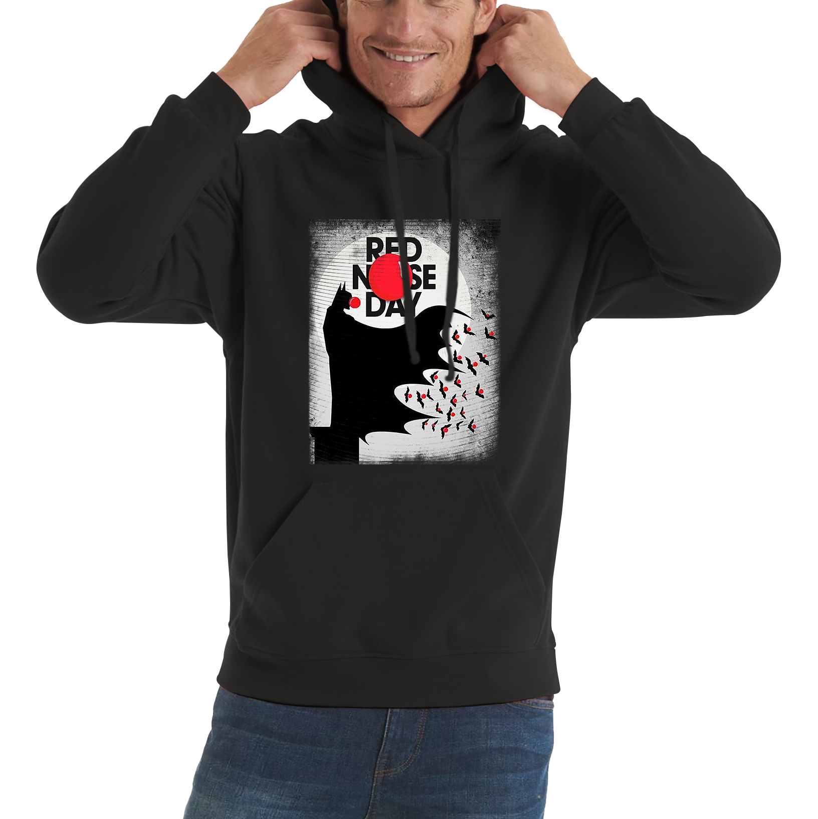Batman Red Nose Day Adult Hoodie. 50% Goes To Charity