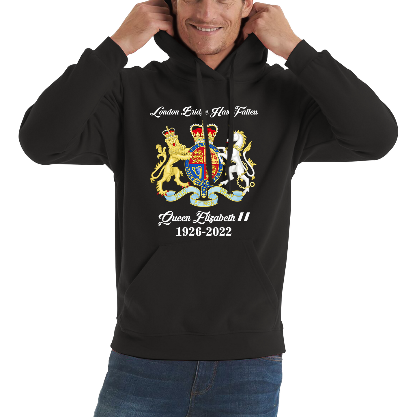 London Bridge Has Fallen Queen Elizabeth II Union Jack Queen's Crown Unisex Hoodie