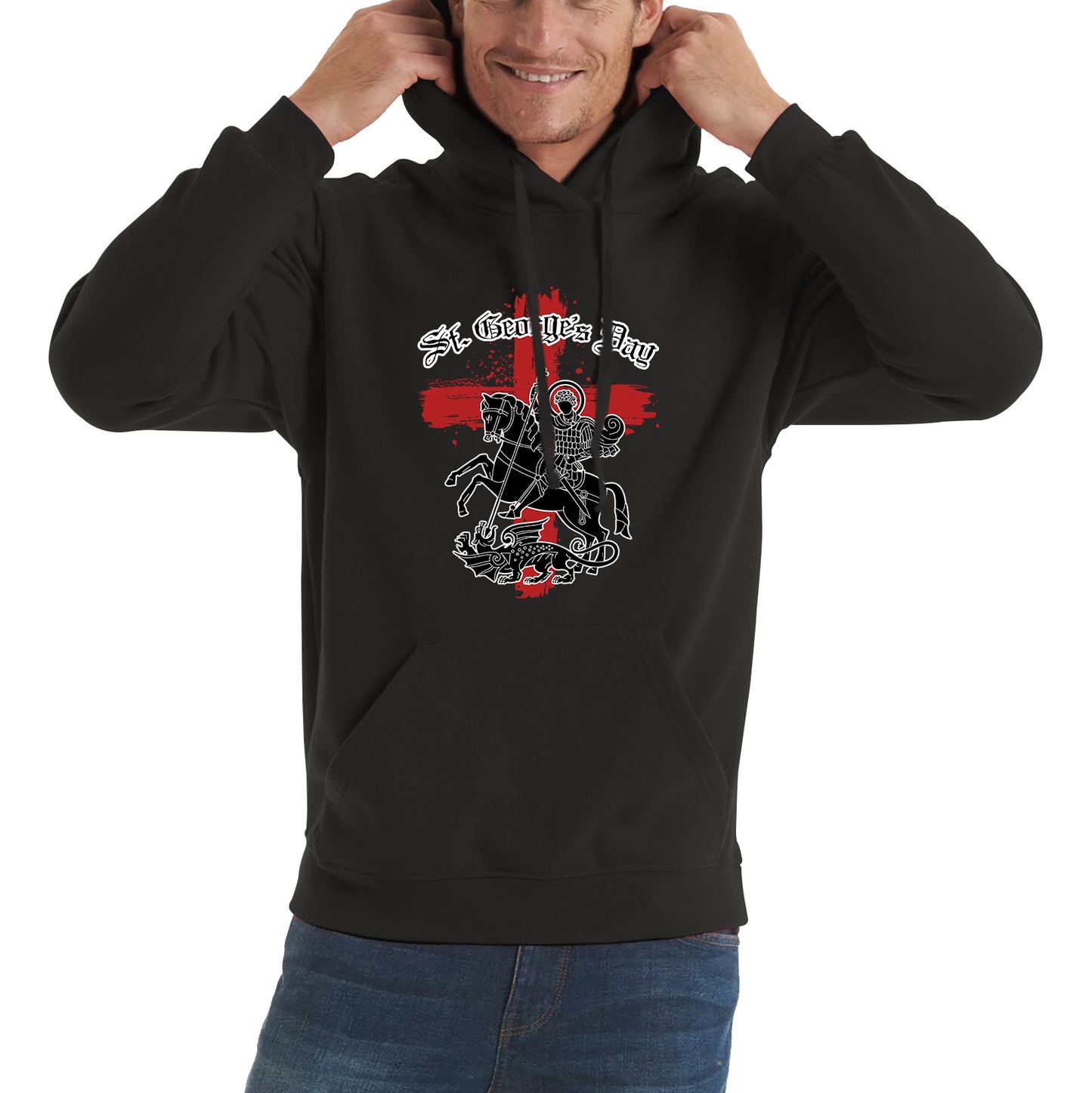 St George's Day Coat Of Arms Of Moscow Heraldic Horseman With A Spear In His Hand Slaying A Zilant Saint George And The Dragon England Flag Unisex Hoodie