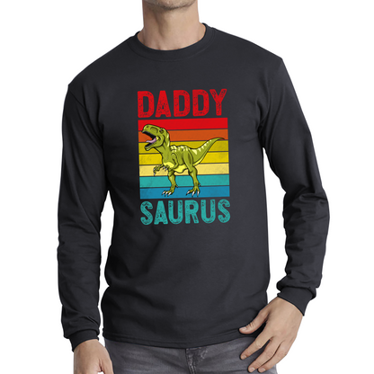 Daddy Saurus Funny T-Rex Father's Day Vintage Dinosaur Animal Long Sleeve T Shirt