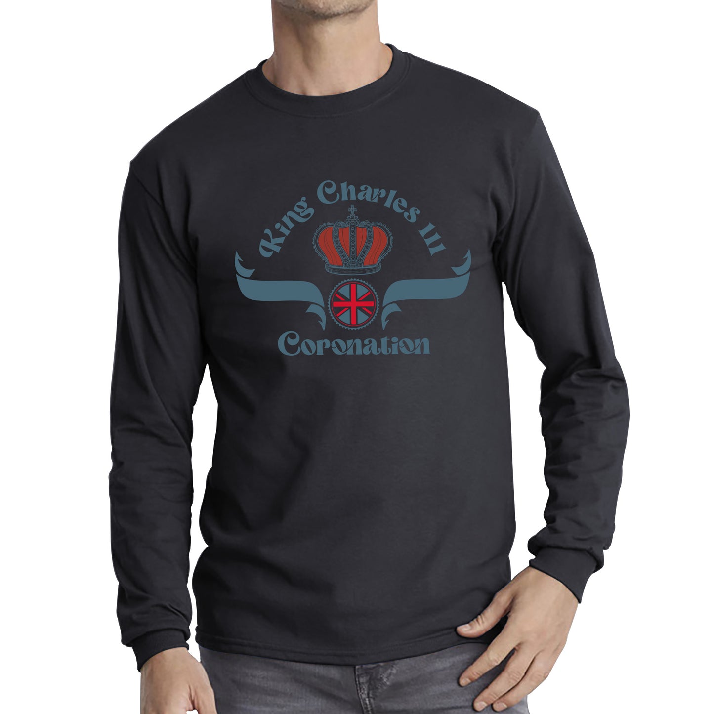 King Charles III Coronation Royal Crown CR III His Majesty Union Jack God Save The King Uk Flag Long Sleeve T Shirt