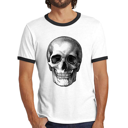Skull Face Bikers Racers Novelty Design Spooky Funny Ringer T Shirt