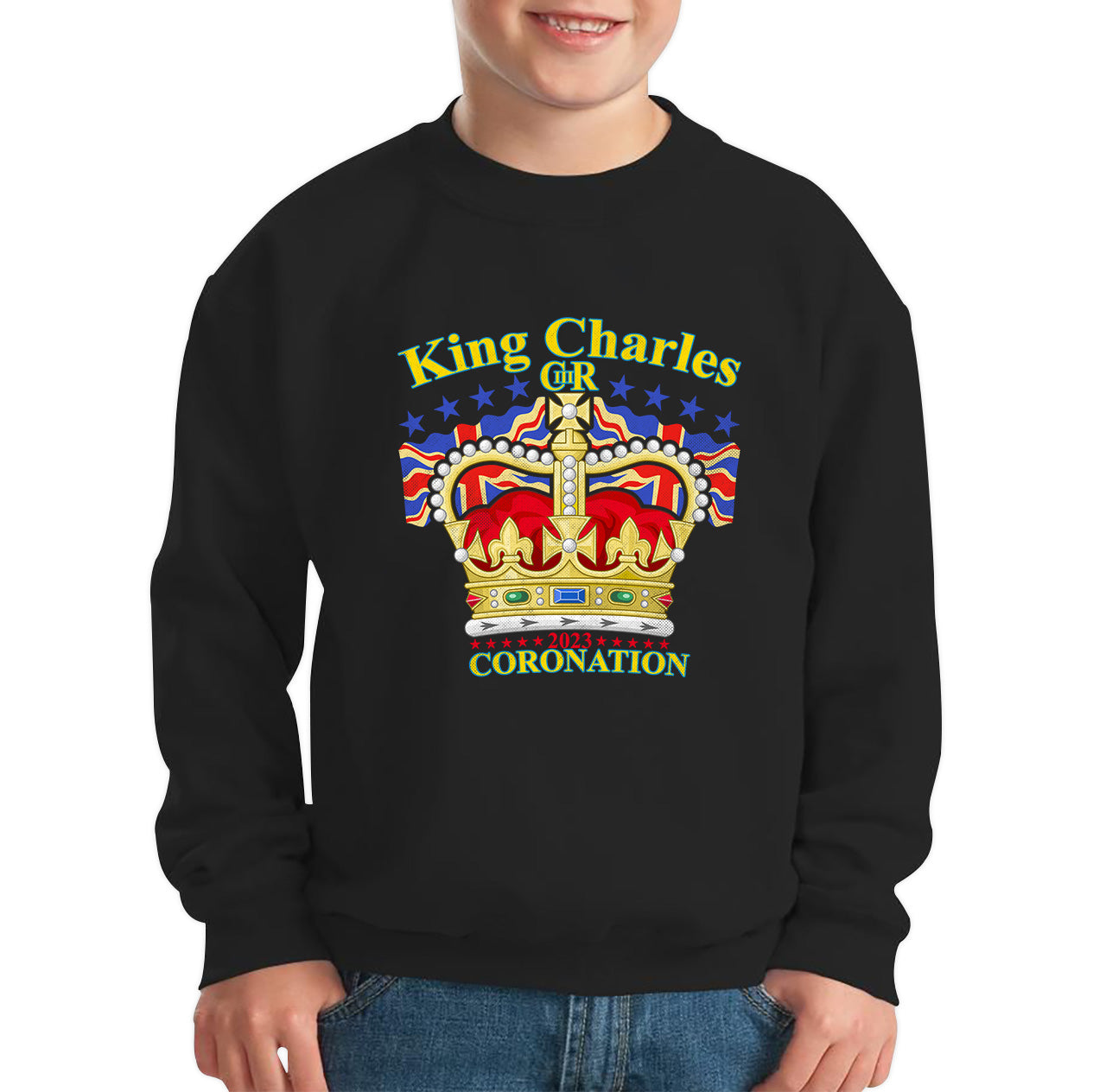 King Charles III 2023 Coronation  Royal Crown UK Ruling Monarch CR III Great Britain Pride Kids Jumper