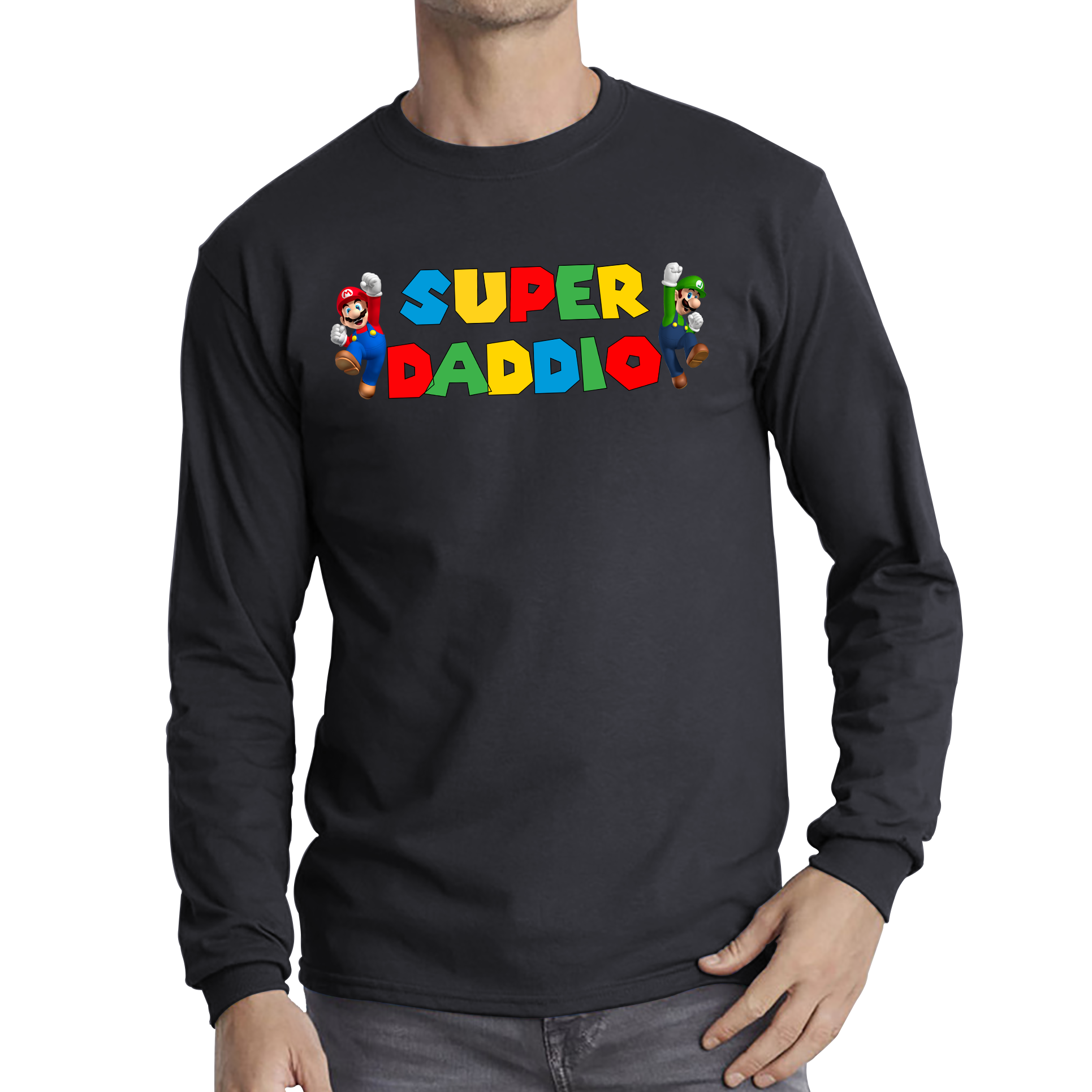 Super Daddio Funny Super Mario Fathers Day Love For Dad Daddy Funny Mario Bros Long Sleeve T Shirt