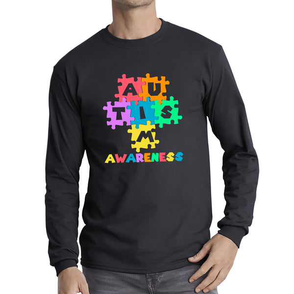Autism Awareness Jigsaw Puzzle Pieces Autism Support Acceptance Autistic Pride Autism Month Long Sleeve T Shirt