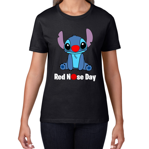 Ohana Disney Stitch Red Nose Day Ladies T Shirt. 50% Goes To Charity