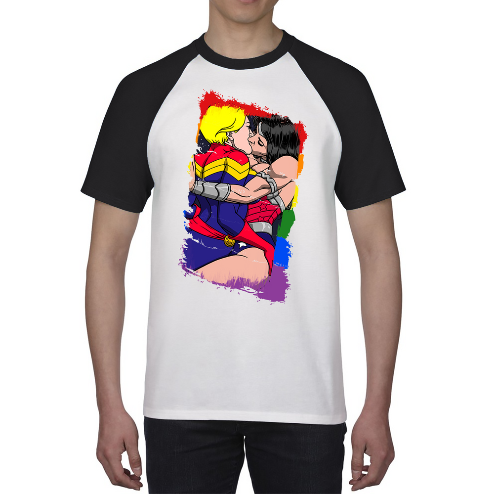 Wonder Women x Captain Marvel Kissing LGBT Pride Valentine Baseball T Shirt