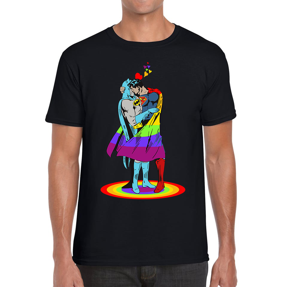 Batman x Superman Kiss Gay Pride LGBT Justice League Valentine Adult T Shirt