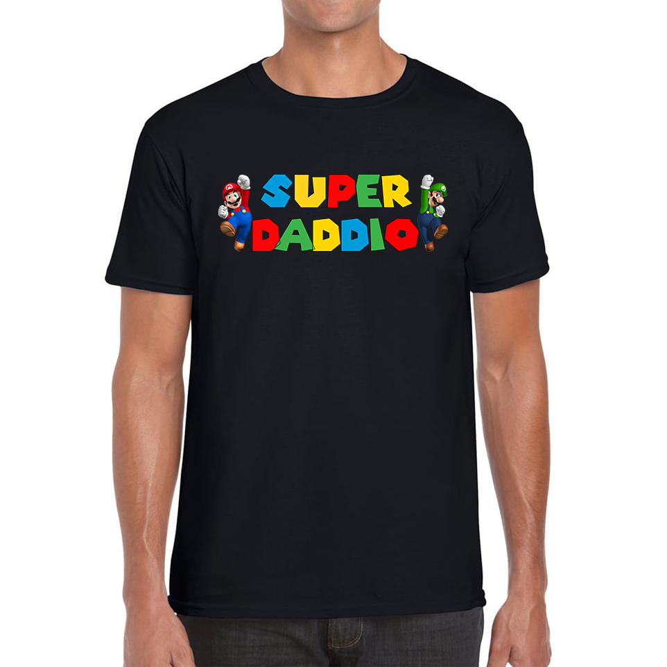 Super Daddio Funny Super Mario Fathers Day Love For Dad Daddy Funny Mario Bros Mens Tee Top