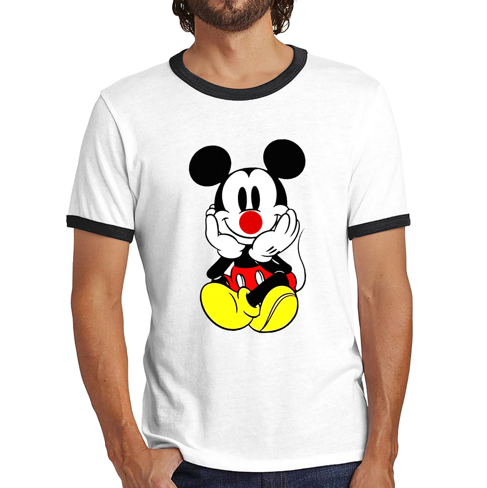Mickey Mouse Red Nose Day Ringer T Shirt. 50% Goes To Charity