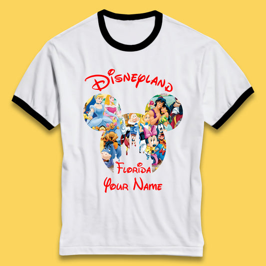 Personalised Disney Land Florida Mickey Minnie Mouse All Disney Characters Cartoons Magical Kingdom Disney Castle Disneyland Vacation Trip Ringer T Shirt