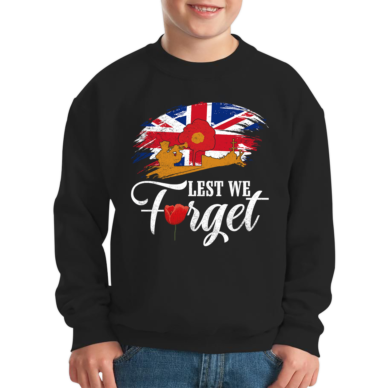 Poppy Lest We Forget Anzac Day British Veterans Armed Forces Remembrance Day Kids Jumper
