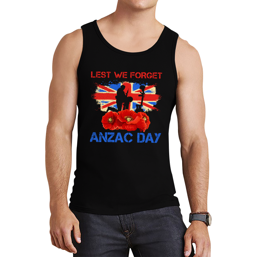 Poppy Lest We Forget Anzac Day Remembrance Day Kneeling Soldier World War I Tank Top