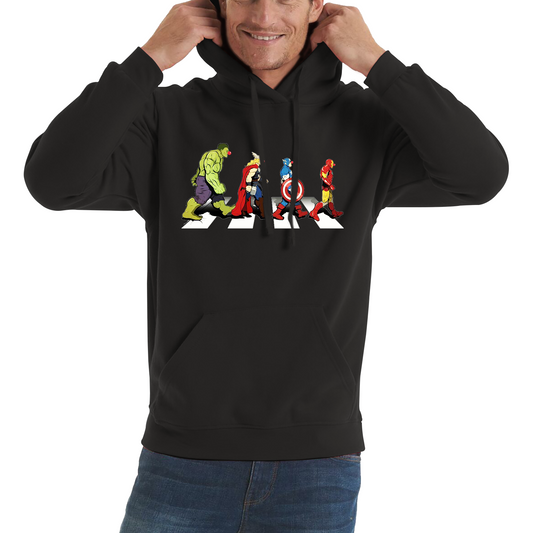 Hulk Thor Captain America Iron Man Marvel Avengers Abbey Road Red Nose Day Hoodie