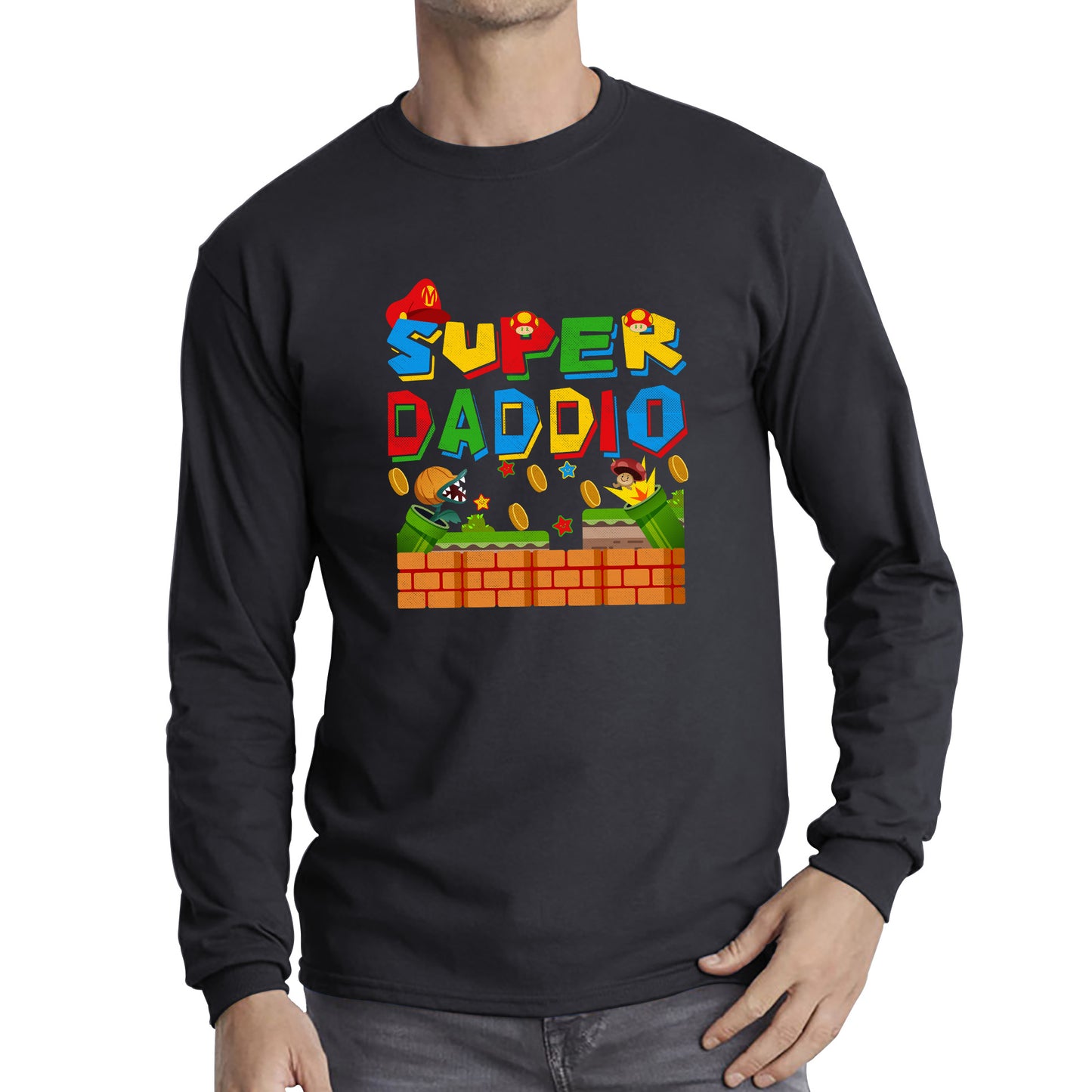 Super Daddio Daddy Gamer Dad Super Dad Super Mario Spoof Father's Day Game Series Mario Bros Long Sleeve T Shirt
