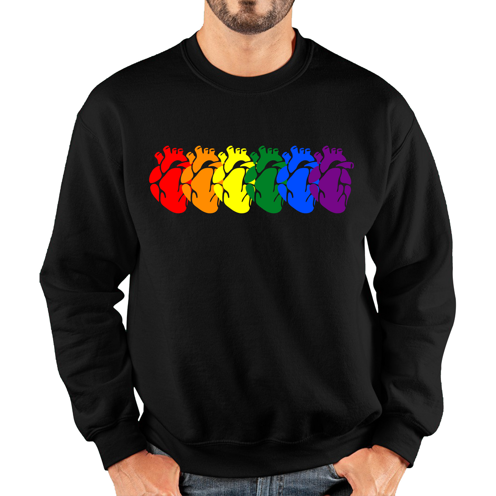 Rainbow Colour Human Heart Pride LGBTQ Rainbow Hearts Line Celebrating Pride LGBT Gay Pride Month Unisex Sweatshirt