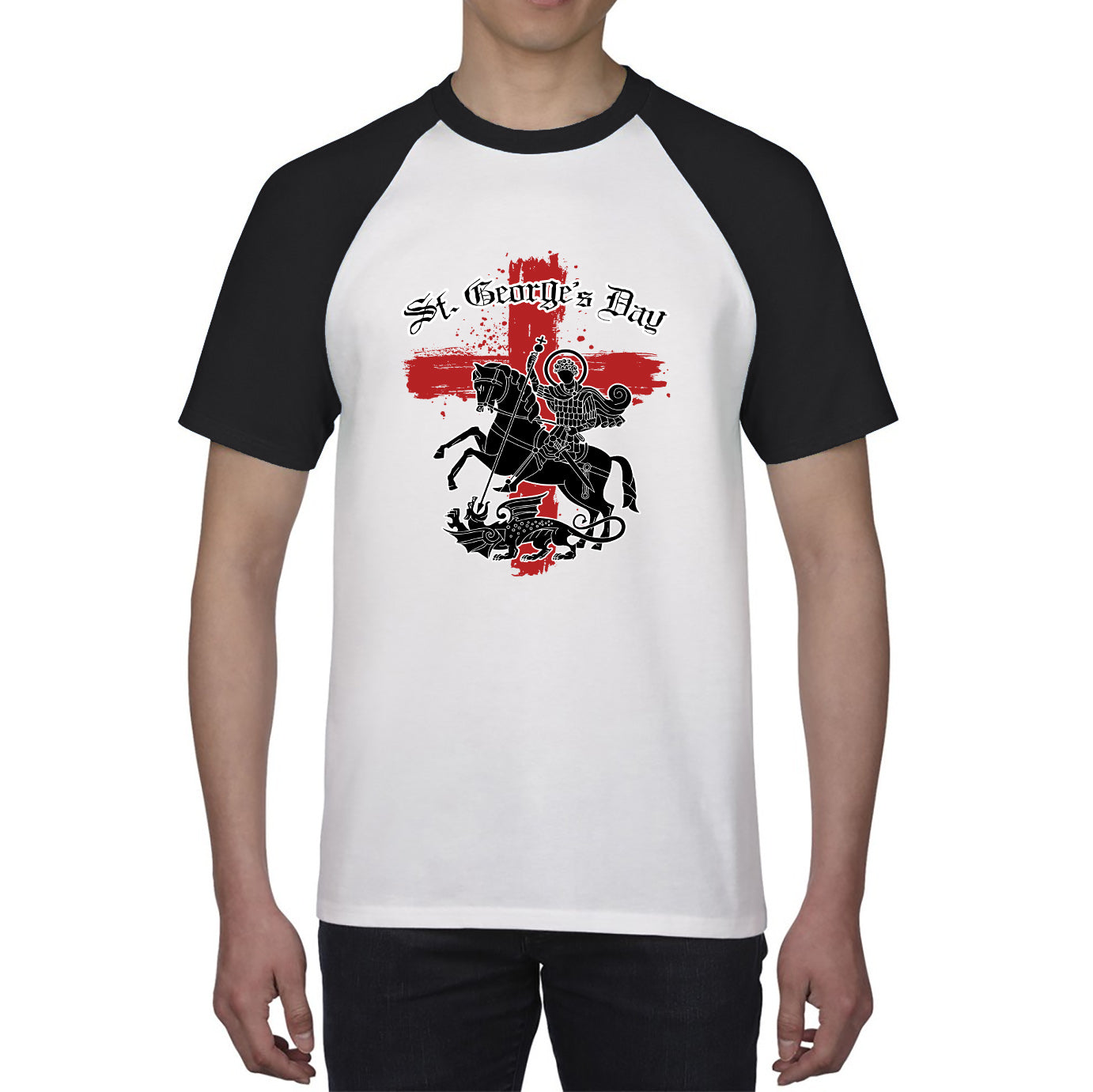 St George's Day Coat Of Arms Of Moscow Heraldic Horseman With A Spear In His Hand Slaying A Zilant Saint George And The Dragon England Flag Baseball T Shirt