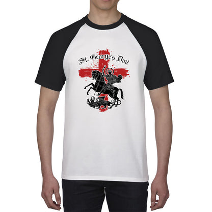 St George's Day Coat Of Arms Of Moscow Heraldic Horseman With A Spear In His Hand Slaying A Zilant Saint George And The Dragon England Flag Baseball T Shirt