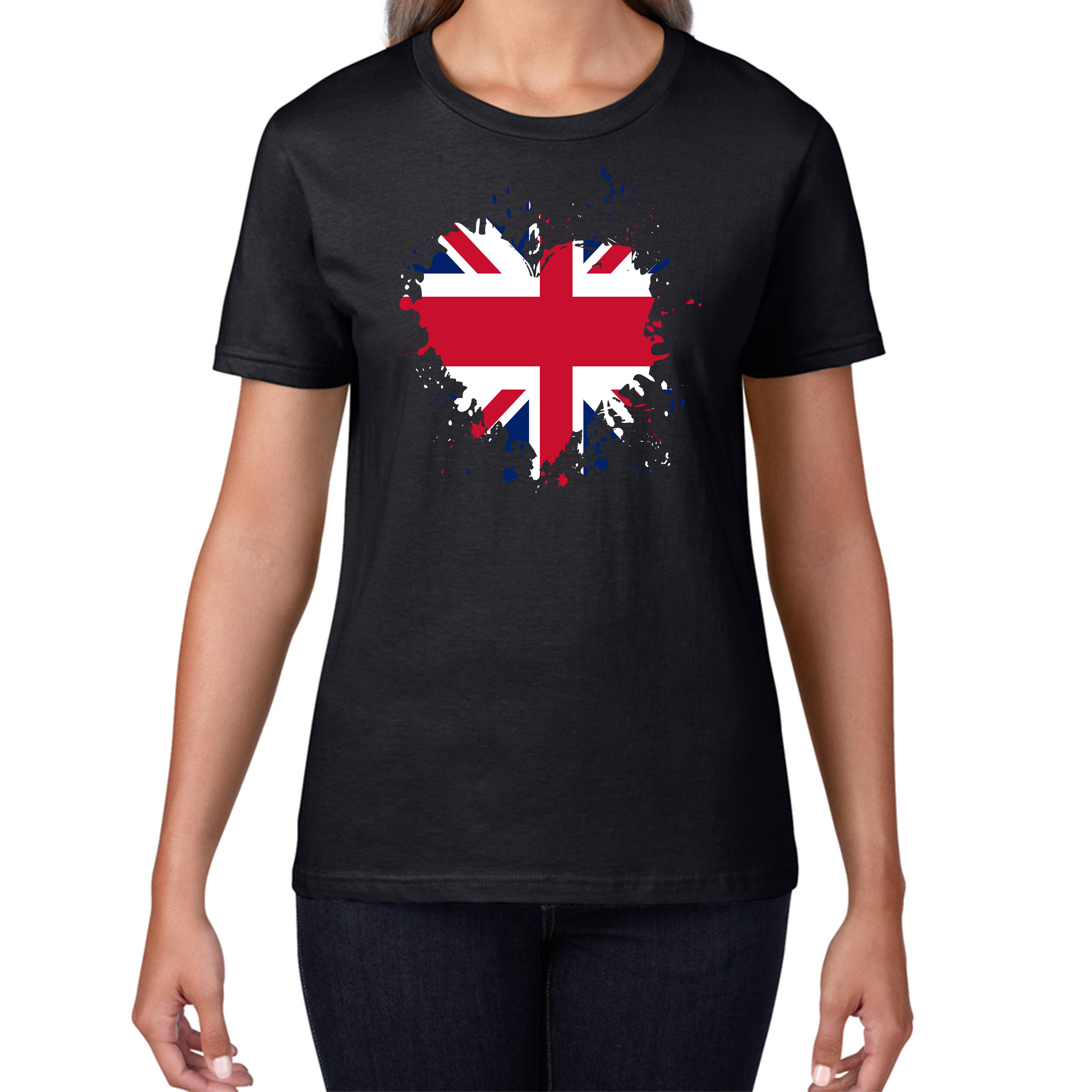 Union Jack UK Flag Heart Britain England United Kingdom Womens Tee Top