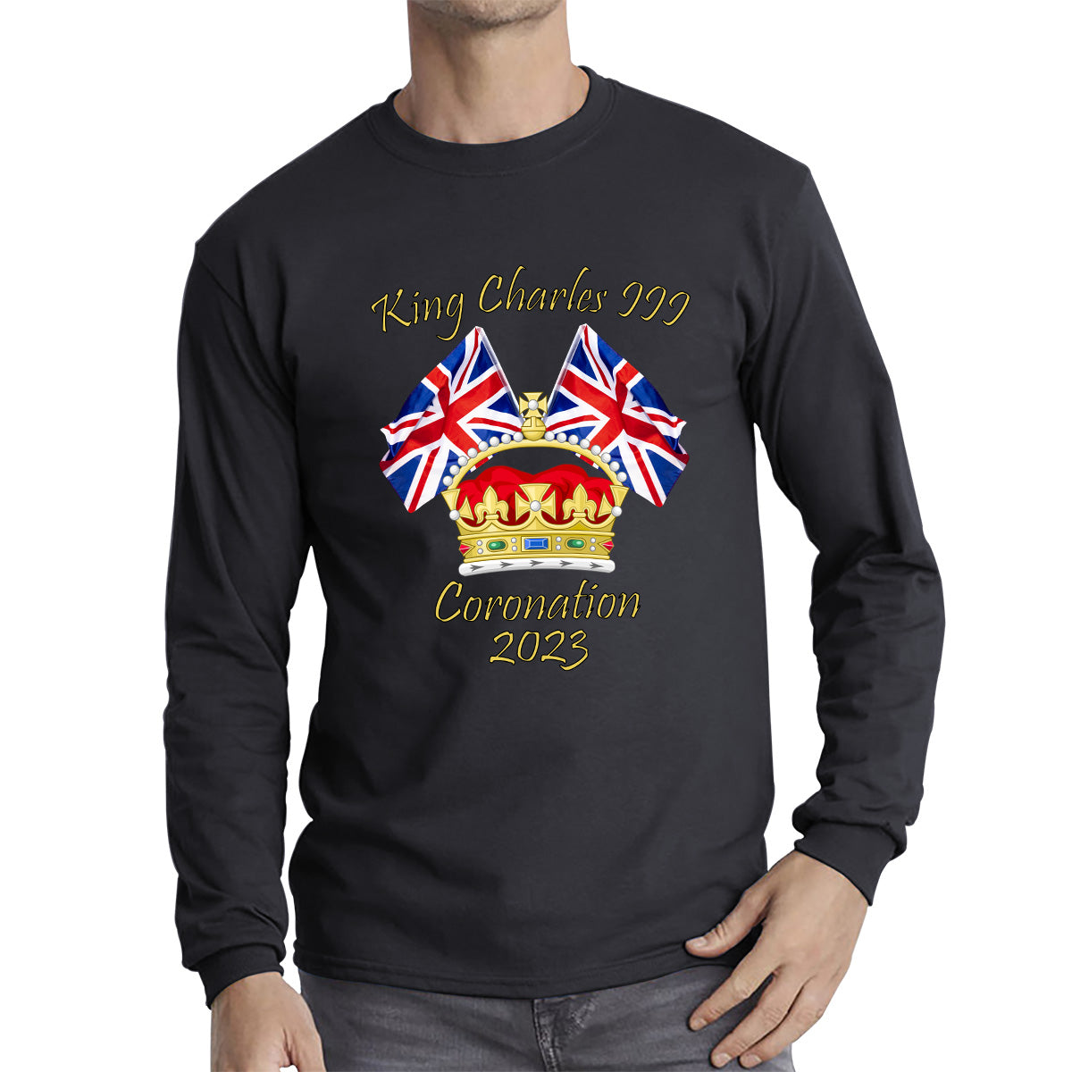 King Charles III Coronation 2023 United Kingdom Flags Royal Crown Ruling Monarch Of England CR III Long Sleeve T Shirt