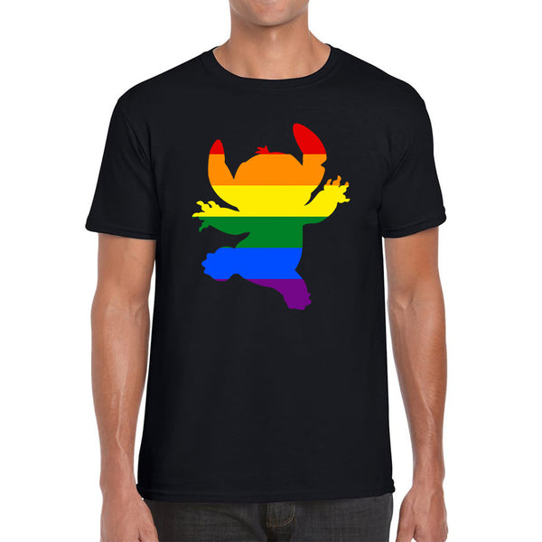 Disney Ohana Stitch Pride LGBT Lilo & Stitch Comedy Cartoon Pride Month LGBTQ+ Rainbow Colours Mens Tee Top
