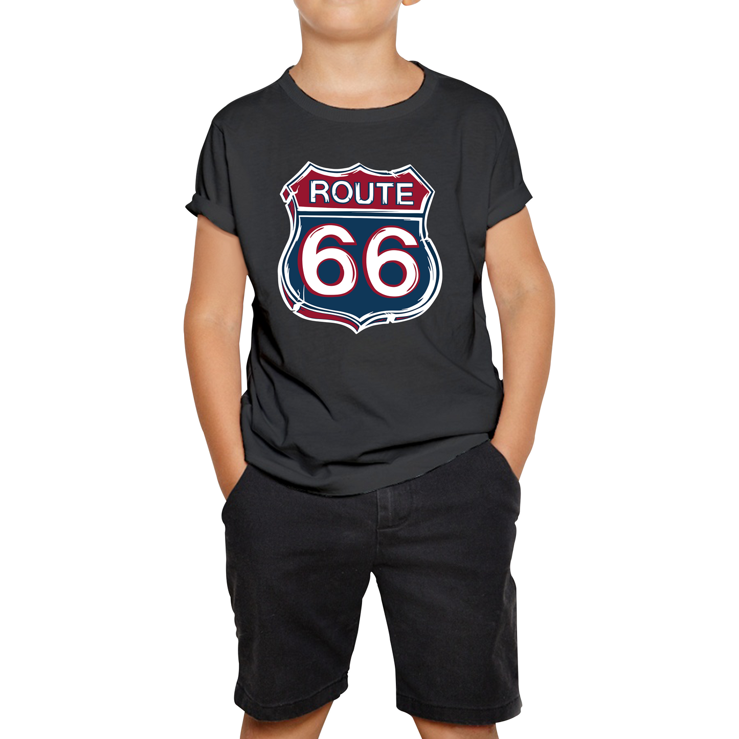 Route 66 Baseball Highway 66 US Biking Riding Highway Main Street of America Kids Tee