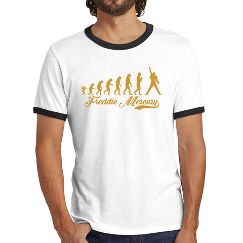 Freddie Mercury Human Evolution T-Shirt British Singer Songwriter Gift Ringer Tee