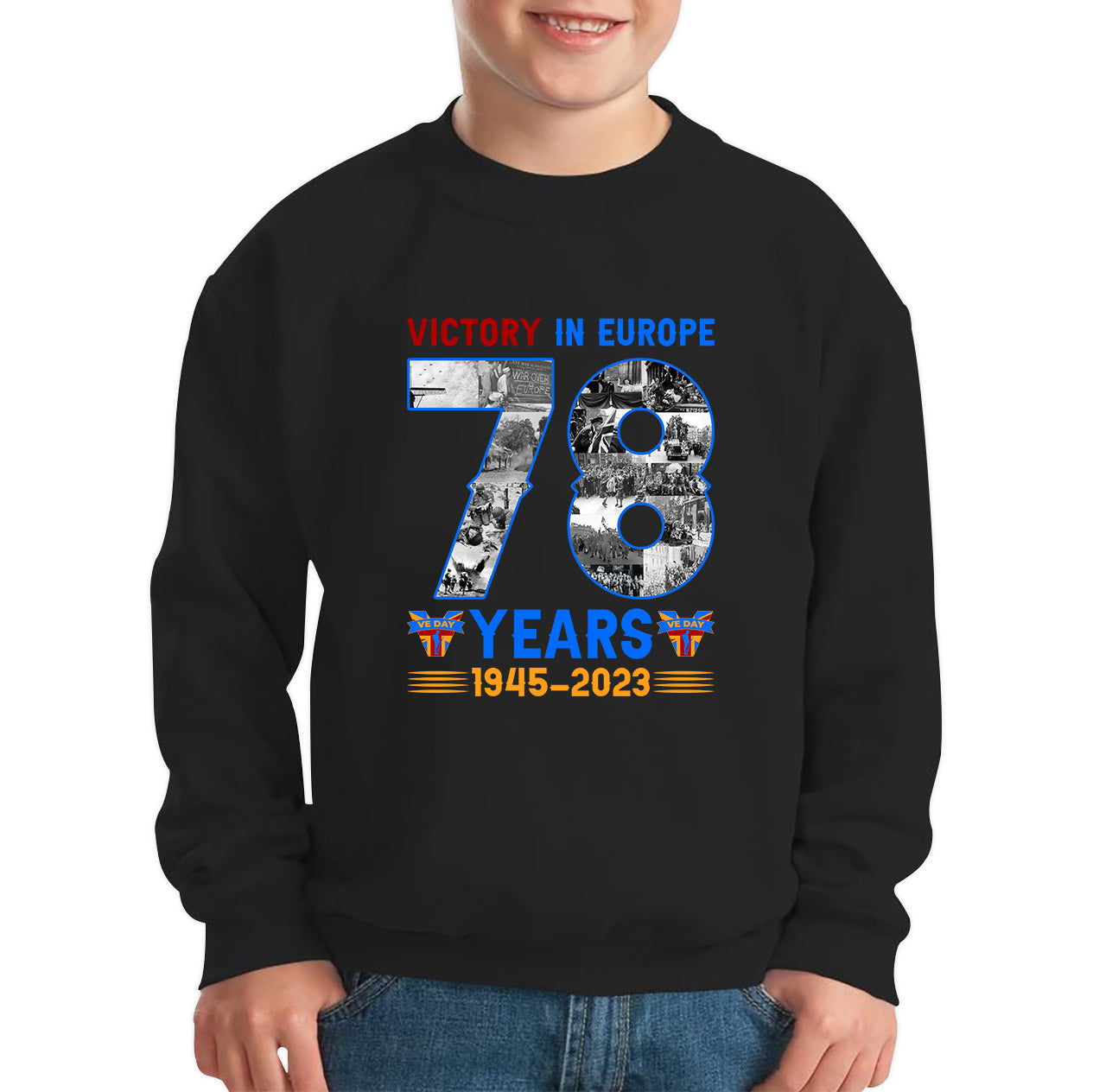 Victory In Europe 78 Years 1945-2023 VE Day Remembrance Day British Veterans UK Victory Day 78th Anniversary Patriotism Kids Jumper
