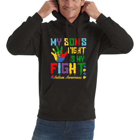 My Son's Fight Is My Fight Autism Awareness Acceptance Support, Never Alone Autism Month Unisex Hoodie